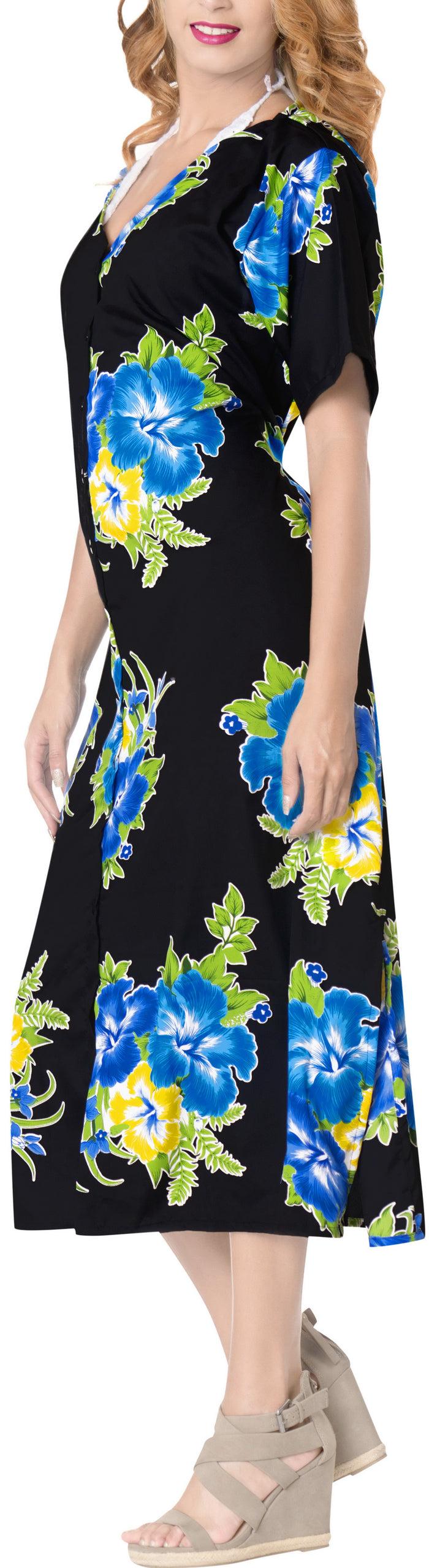 La Leela La Leela Floral Womens Beach Cover Up Button Closure Evening Dress Caftan MAXI B