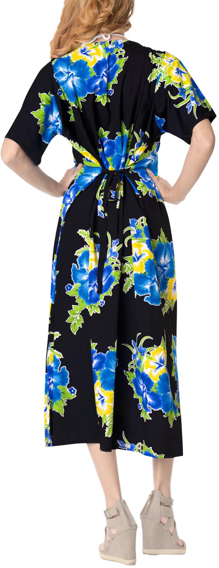 La Leela La Leela Floral Womens Beach Cover Up Button Closure Evening Dress Caftan MAXI B