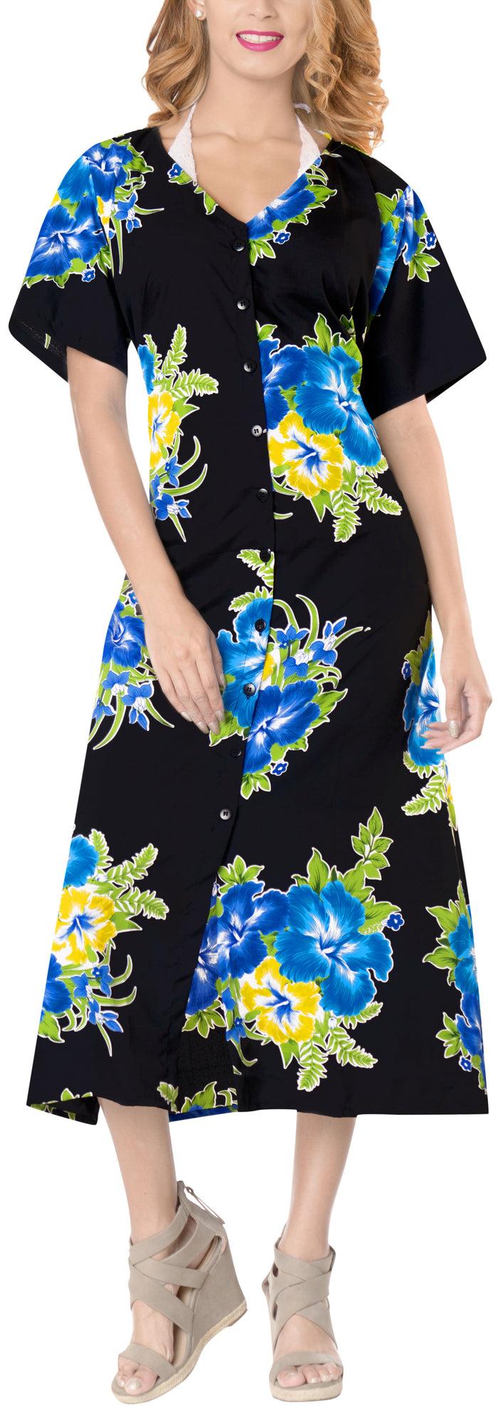 la leela La Leela Floral Womens Beach Cover up Button Closure Evening Dress Caftan MAXI b