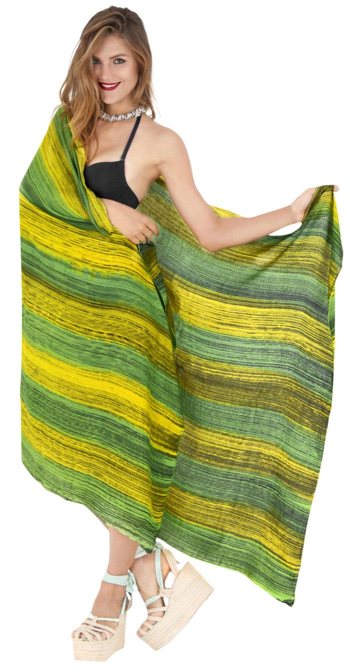 La Leela LA LEELA Fringe Towel Wrap Pareo Sarong Bikini Cover Up Tie Dye 78"X43" Green_4488