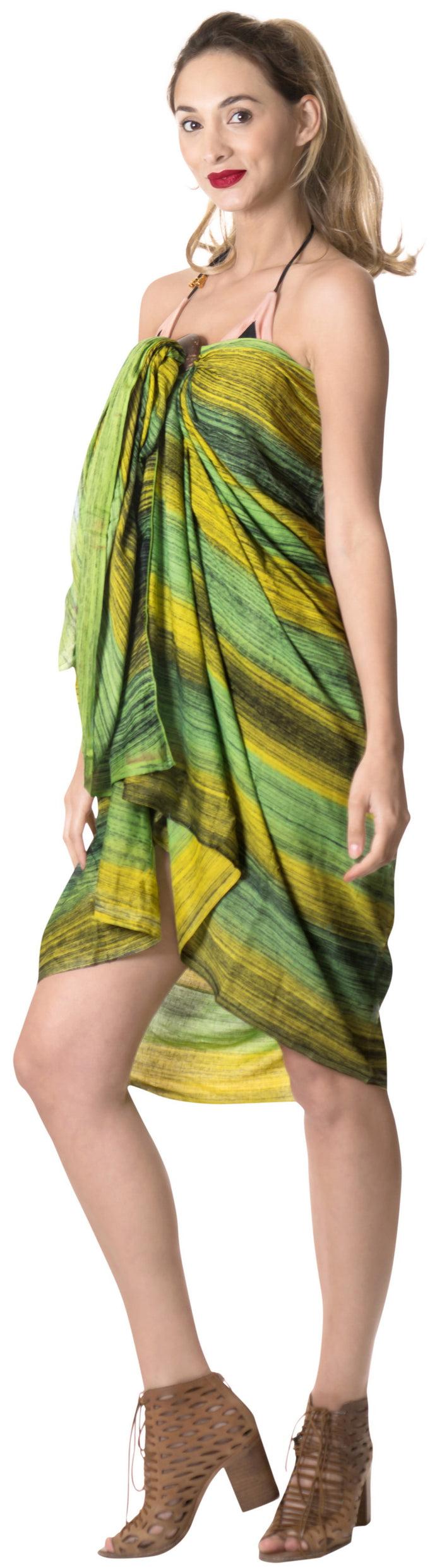 La Leela LA LEELA Fringe Towel Wrap Pareo Sarong Bikini Cover Up Tie Dye 78"X43" Green_4488