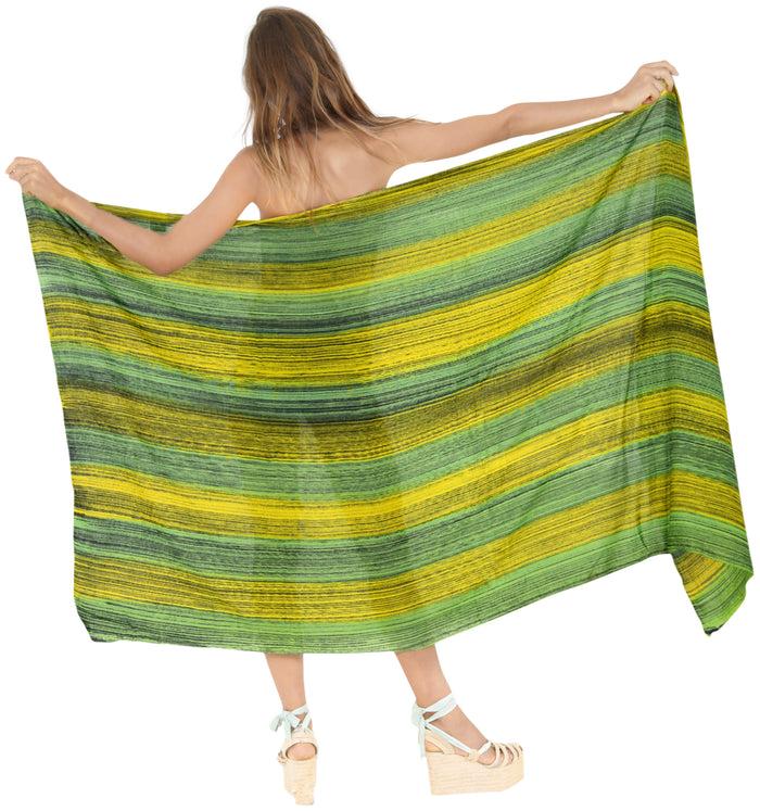 La Leela LA LEELA Fringe Towel Wrap Pareo Sarong Bikini Cover Up Tie Dye 78"X43" Green_4488