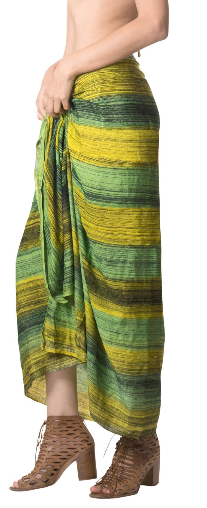 la leela LA LEELA Fringe Towel Wrap Pareo Sarong Bikini Cover up Tie Dye 78"X43" Green_4488