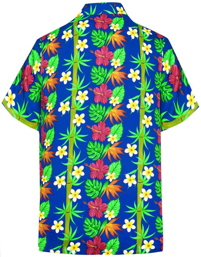 La Leela LA LEELA Front Men Casual Beach Hawaiian Shirt For Aloha Tropical Beach Front Short Sleeve Blue