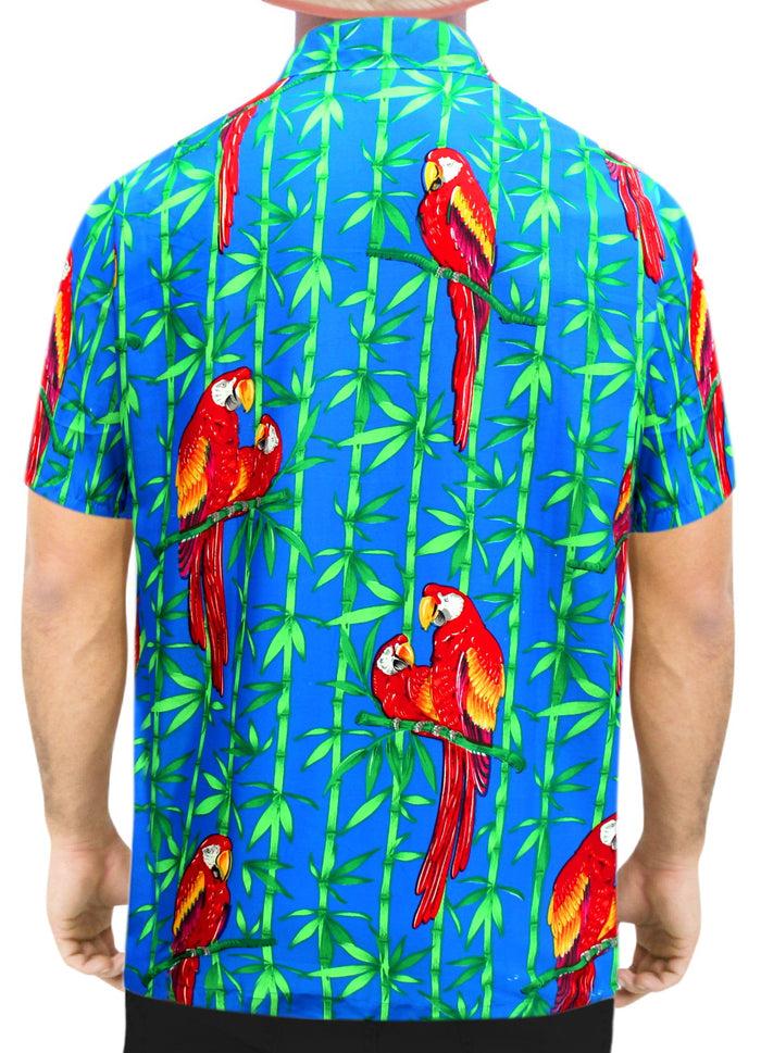 La Leela LA LEELA Front Men Casual Beach Hawaiian Shirt For Aloha Tropical Beach Front Short Sleeve Blue_W415