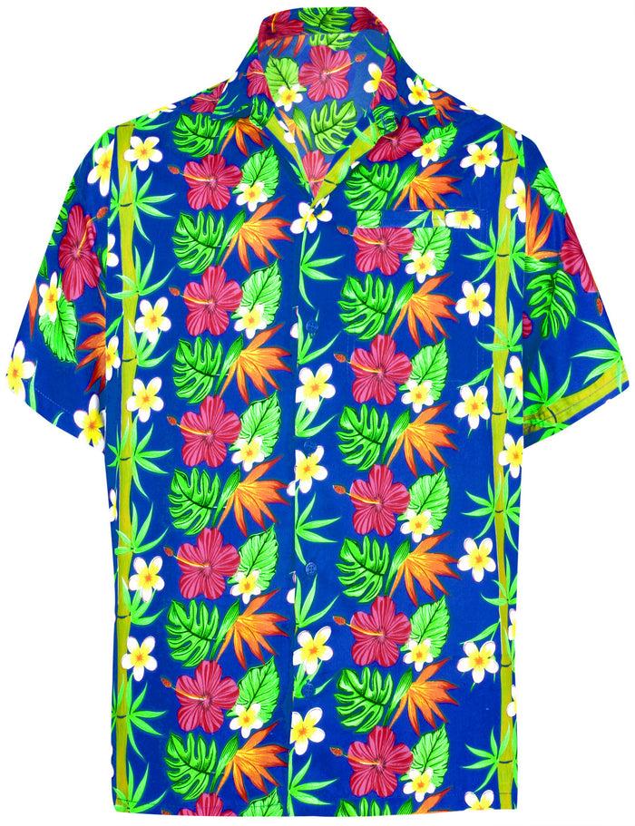 la leela LA LEELA front Men Casual Beach hawaiian Shirt for Aloha Tropical Beach front Short sleeve Blue