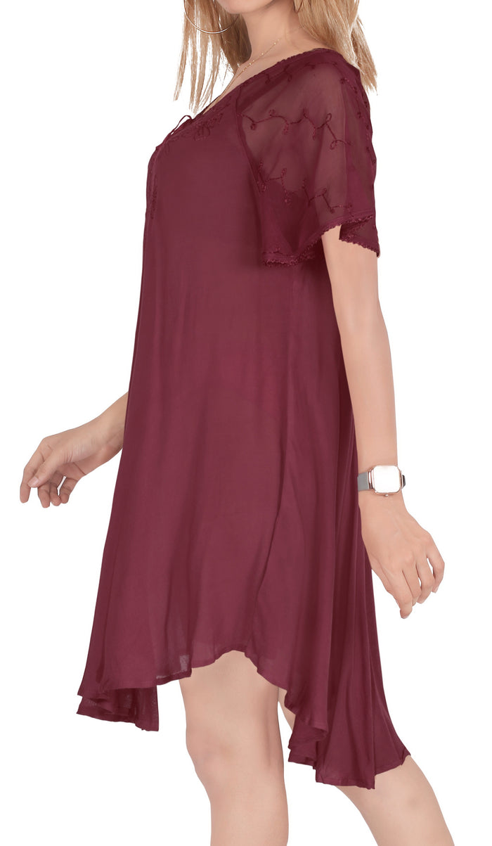 La Leela LA LEELA Girl Rayon Crusie Short Dress Maroon US: 14 (L) THRU Plus Size 20W (2X)