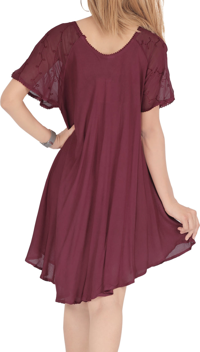 La Leela LA LEELA Girl Rayon Crusie Short Dress Maroon US: 14 (L) THRU Plus Size 20W (2X)