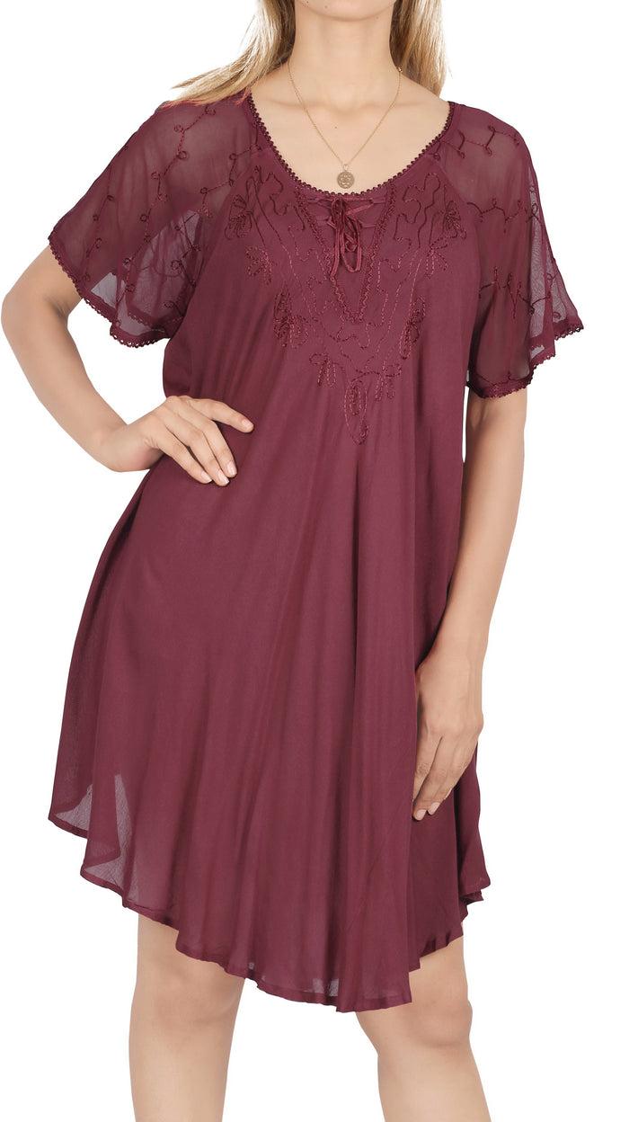 la leela LA LEELA Girl Rayon Crusie Short Dress Maroon US: 14 (L) THRU Plus Size 20W (2X)