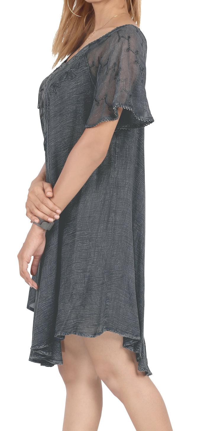 La Leela LA LEELA Girl Rayon Crusie Short Dress Purple US: 14 (L) THRU Plus Size 20W (2X)