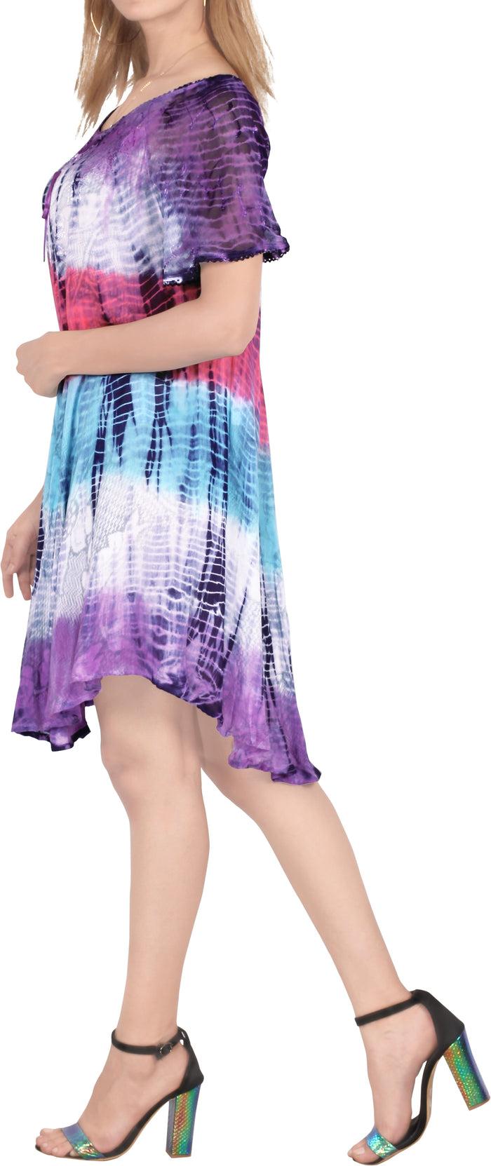 La Leela LA LEELA Girls Crusie Short Dress Pink Blue US: 14 (L) THRU Plus Size 20W (2X)