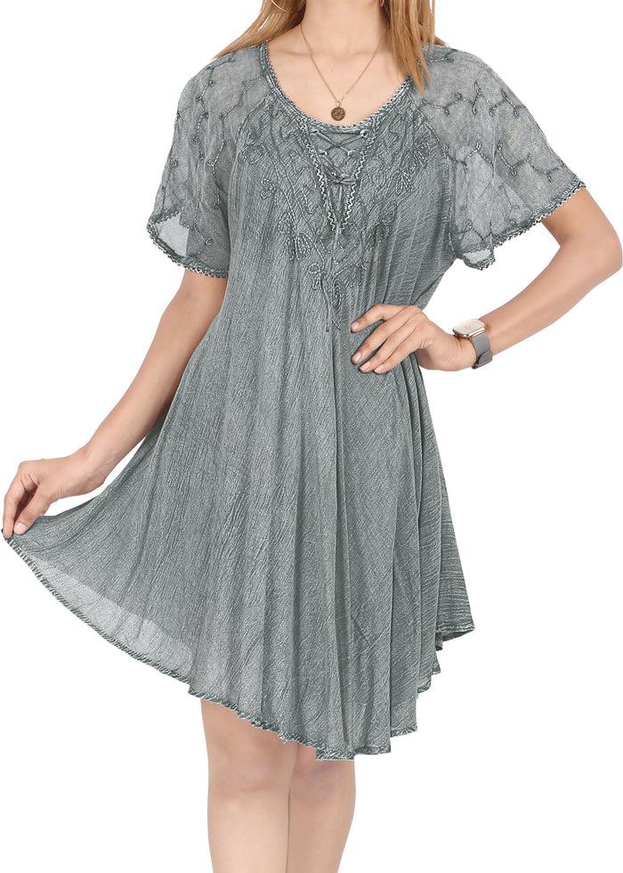 la leela LA LEELA Girls Rayon Short Dress Drak Grey US: 14 (L) THRU Plus Size 20W (2X)
