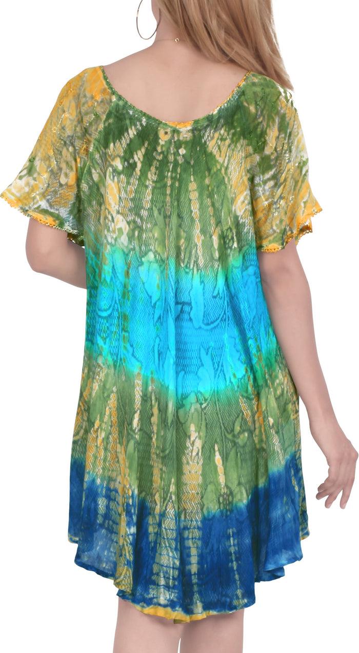 La Leela LA LEELA Girls Rayon Short Dress Green Blue US: 14 (L) THRU Plus Size 20W (2X)