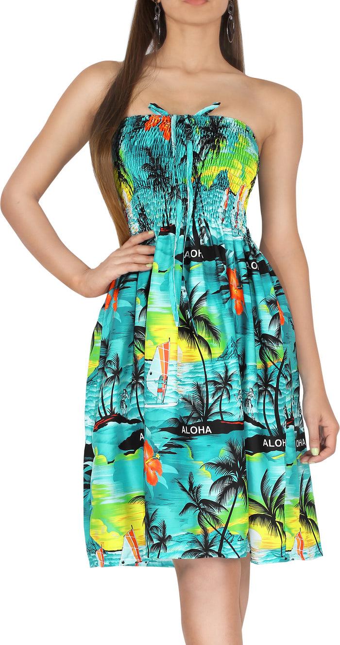 La Leela LA LEELA Halter Neck Beachy Flower Print Tube For Women Beachwear Hawaiian Female Tube Dress Skirt Swimsuit Coverup