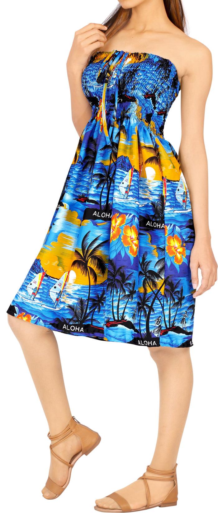 La Leela LA LEELA Halter Neck Beachy Flower Print Tube For Women Beachwear Hawaiian Female Tube Dress Skirt Swimsuit Coverup