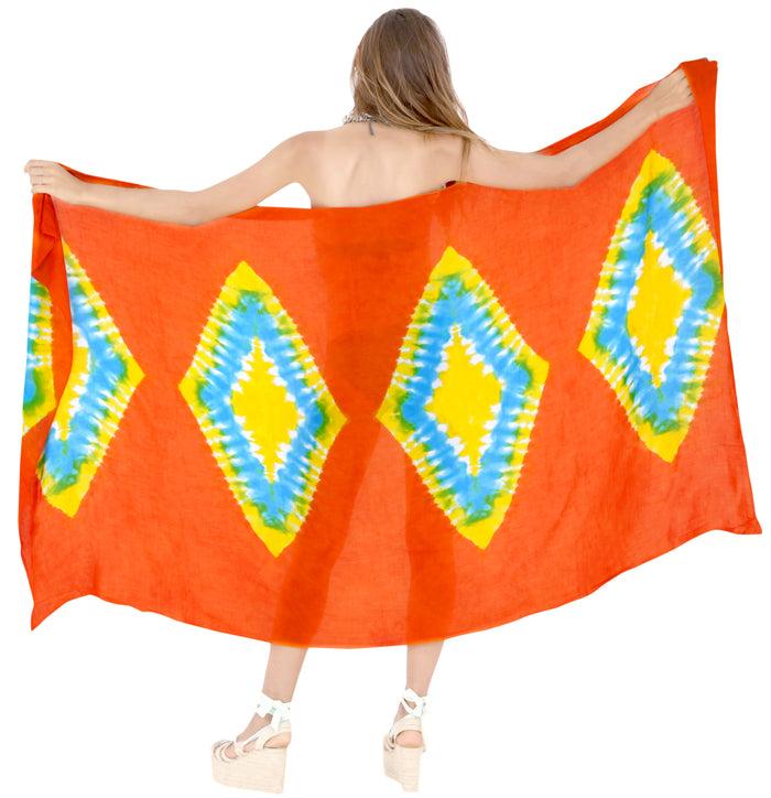 La Leela LA LEELA Hawaiian Bathing Suit Sarong Bikini Cover Up Tie Dye 78"X43" Orange_4525