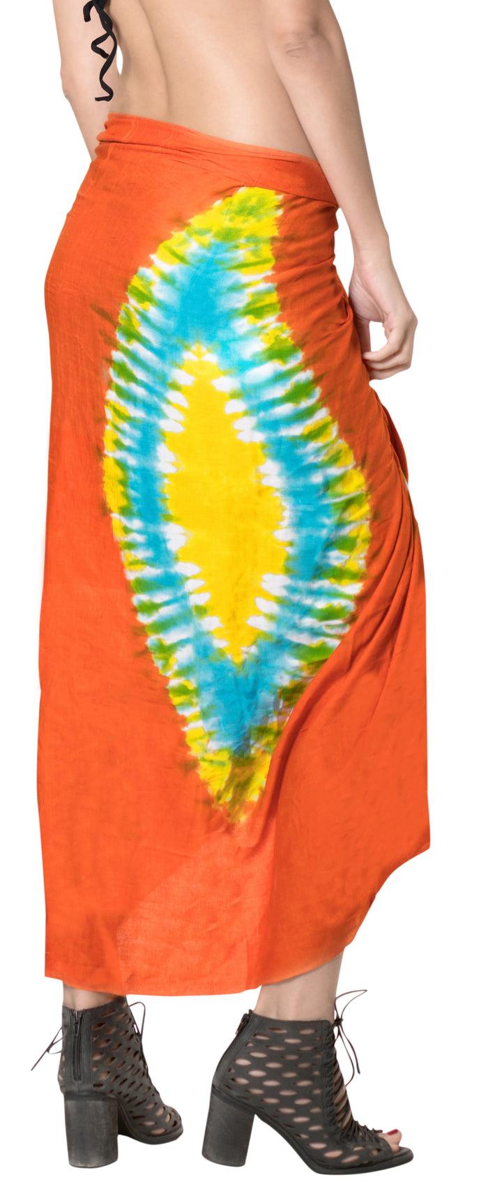 La Leela LA LEELA Hawaiian Bathing Suit Sarong Bikini Cover Up Tie Dye 78"X43" Orange_4525
