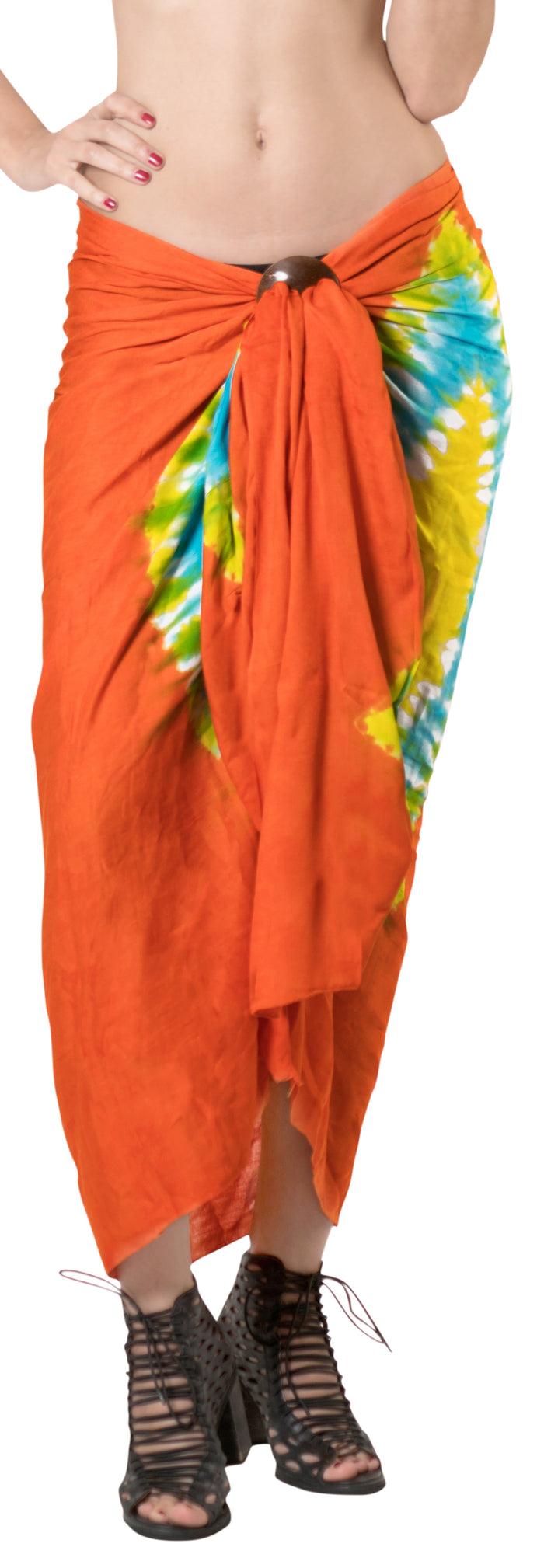 La Leela LA LEELA Hawaiian Bathing Suit Sarong Bikini Cover Up Tie Dye 78"X43" Orange_4525
