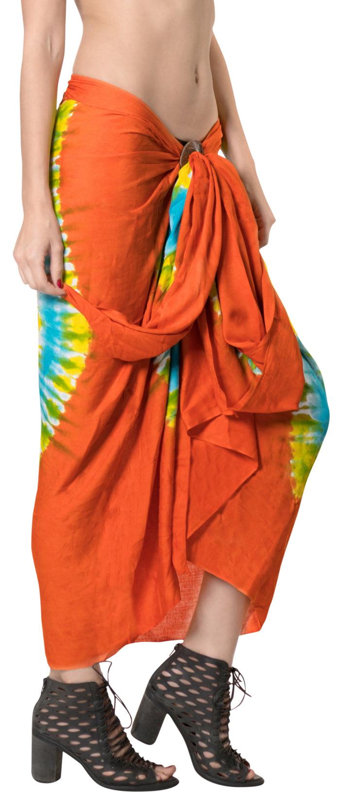 la leela LA LEELA Hawaiian Bathing Suit Sarong Bikini Cover up Tie Dye 78"X43" Orange_4525