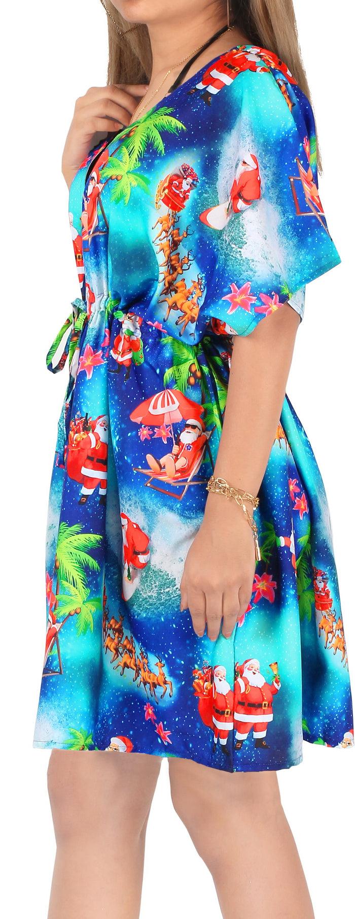 La Leela LA LEELA HD Santa Swim Christmas Cover Up Women Blue_X513 OSFM 14-24W[L- 3X]