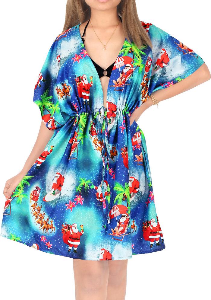 la leela LA LEELA HD santa Swim Christmas Cover up Women Blue_X513 OSFM 14-24W[L- 3X]