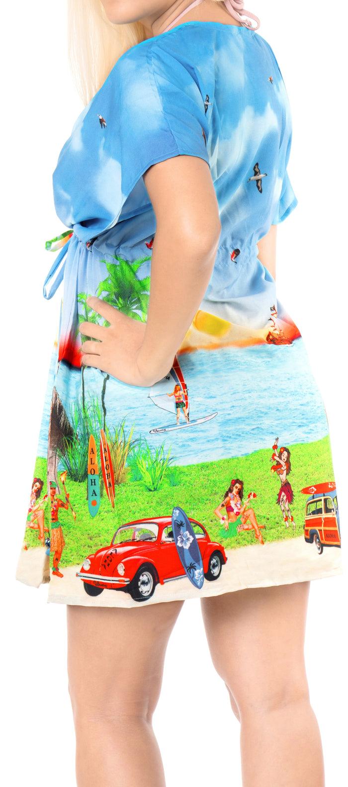 La Leela LA LEELA Kimono Beach Women's Swimwear Swimsuit Bikini Cover Up Blouse Blue