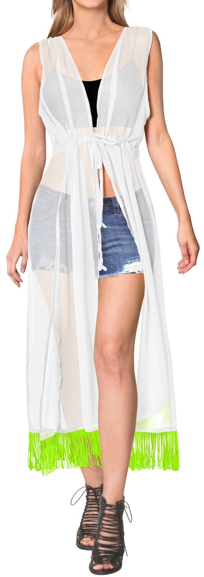 la leela LA LEELA Kimono Cardigan Bikini Cover up jacket loose Blouse Cover Up Ghost White_A286