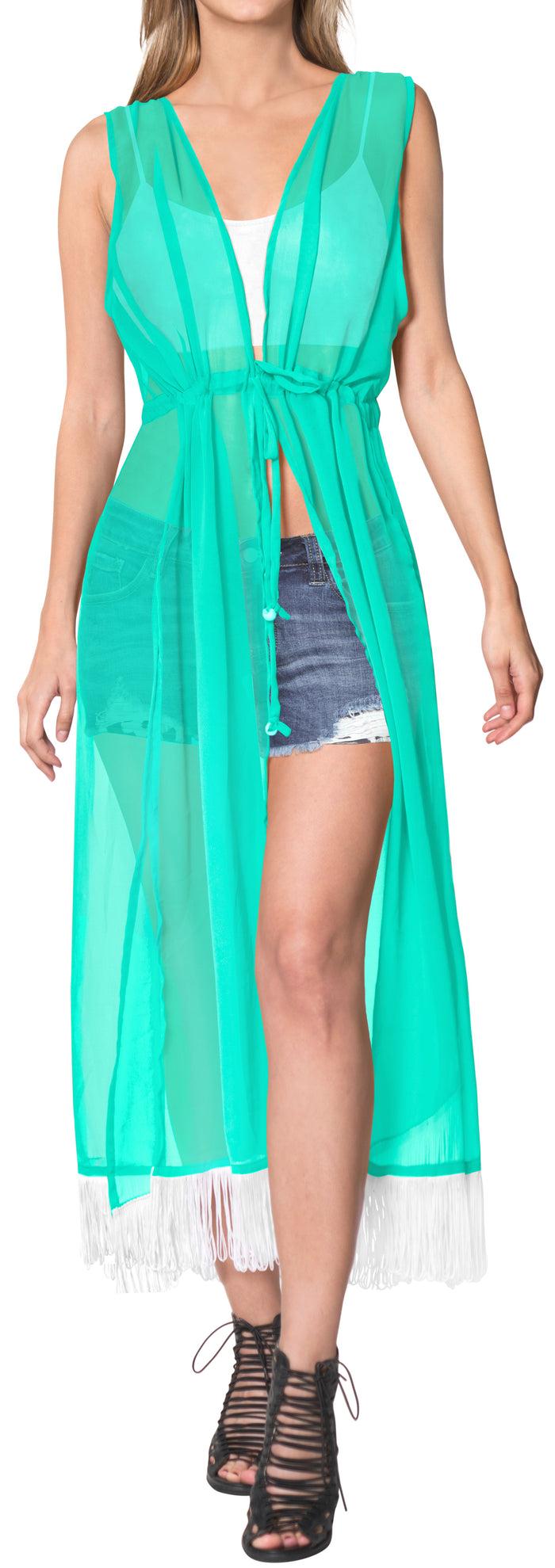 la leela LA LEELA Kimono Cardigan Bikini Cover up jacket loose Blouse Cover Up Green_White