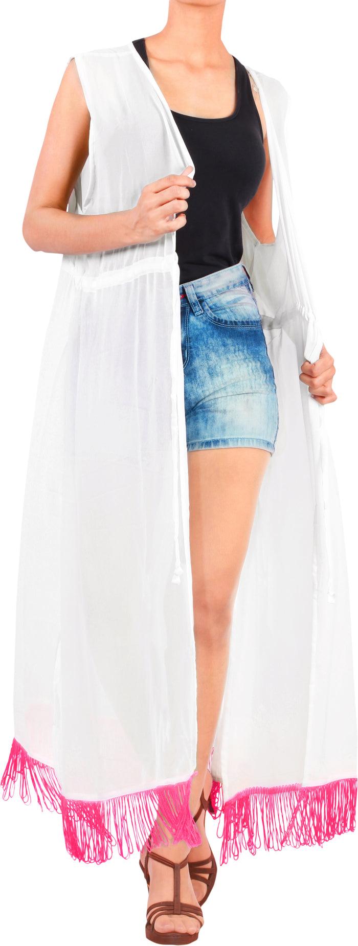 la leela LA LEELA Kimono Cardigan Bikini Cover up jacket loose Blouse Cover Up Ghost White_A398