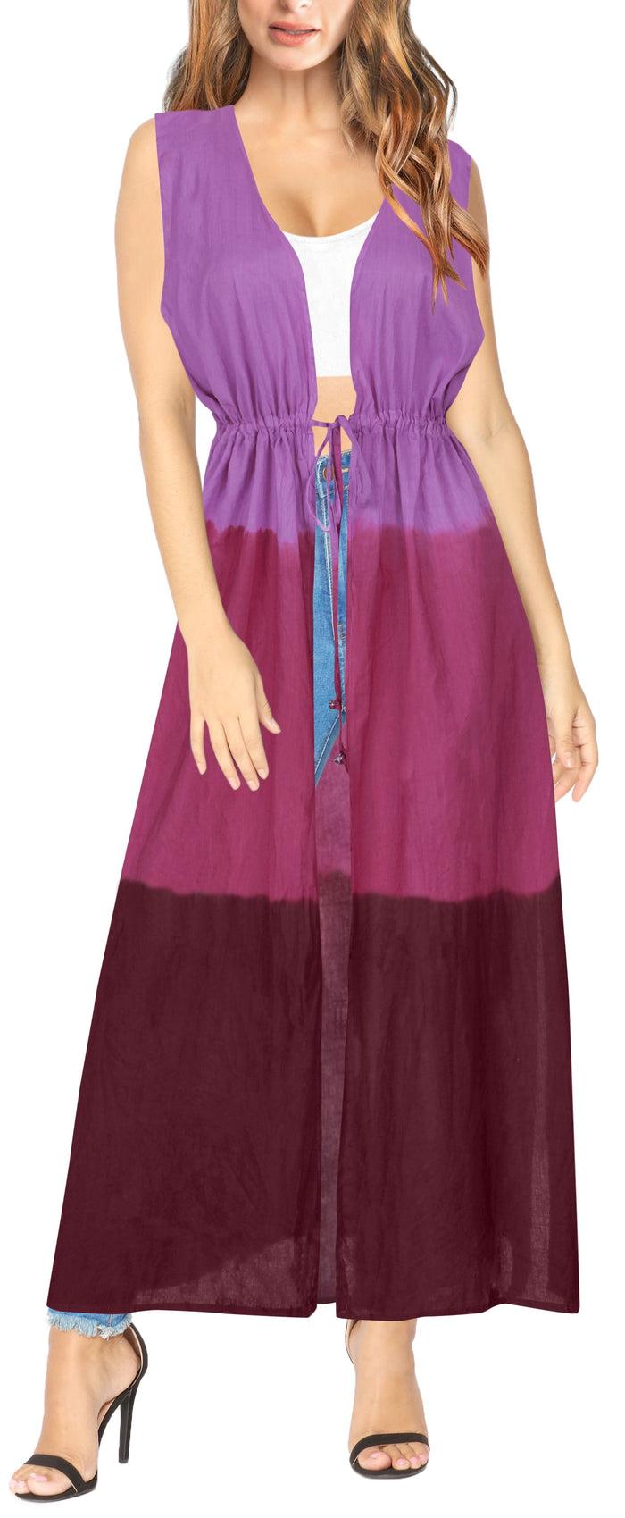 la leela LA LEELA Kimono Cardigan Bikini Cover up jacket loose Blouse Cover Up Tie Dye Purple