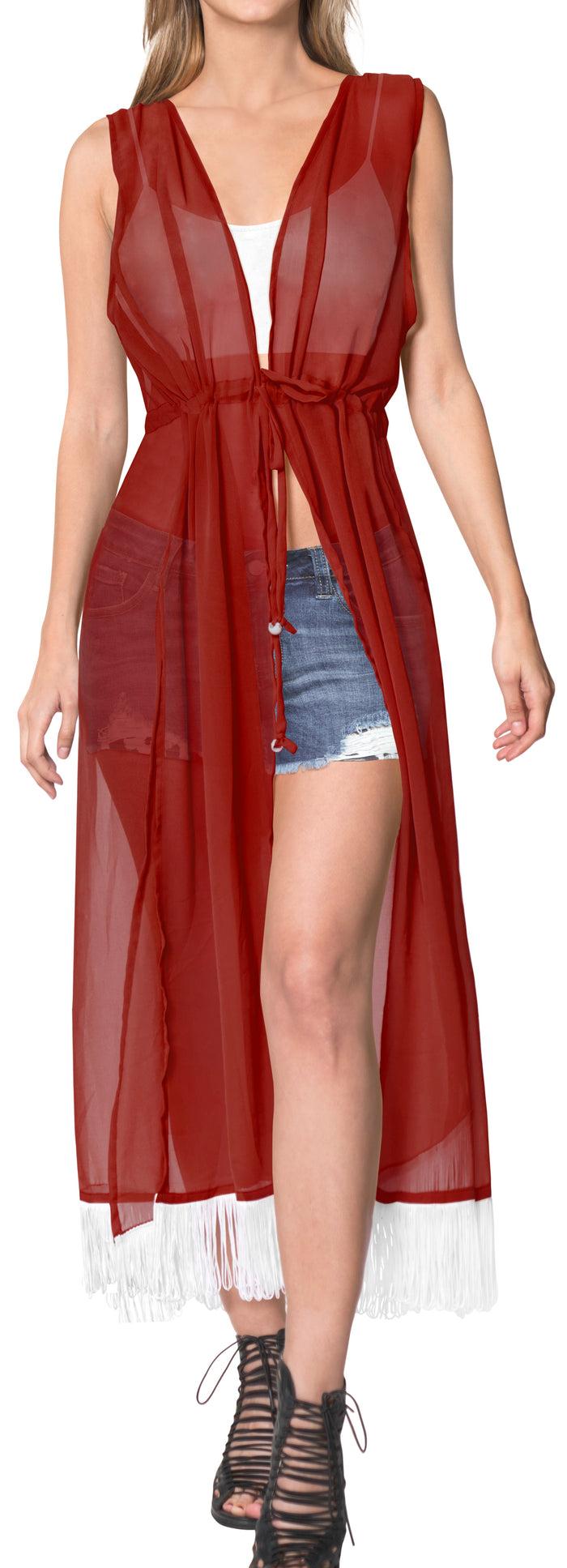 la leela LA LEELA Kimono Cardigan Bikini Cover up jacket loose Blouse Cover Up Blood Red_B806