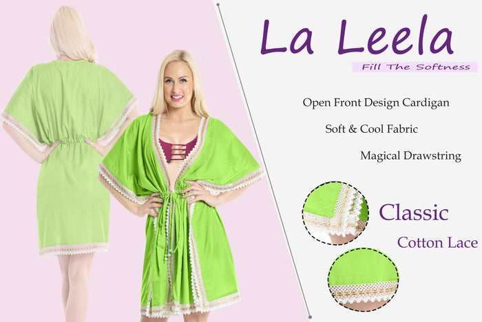 La Leela LA LEELA Kimono Cover Up Jacket Swimwear For Women Green_Y303 OSFM 16-30W{XL-5X]