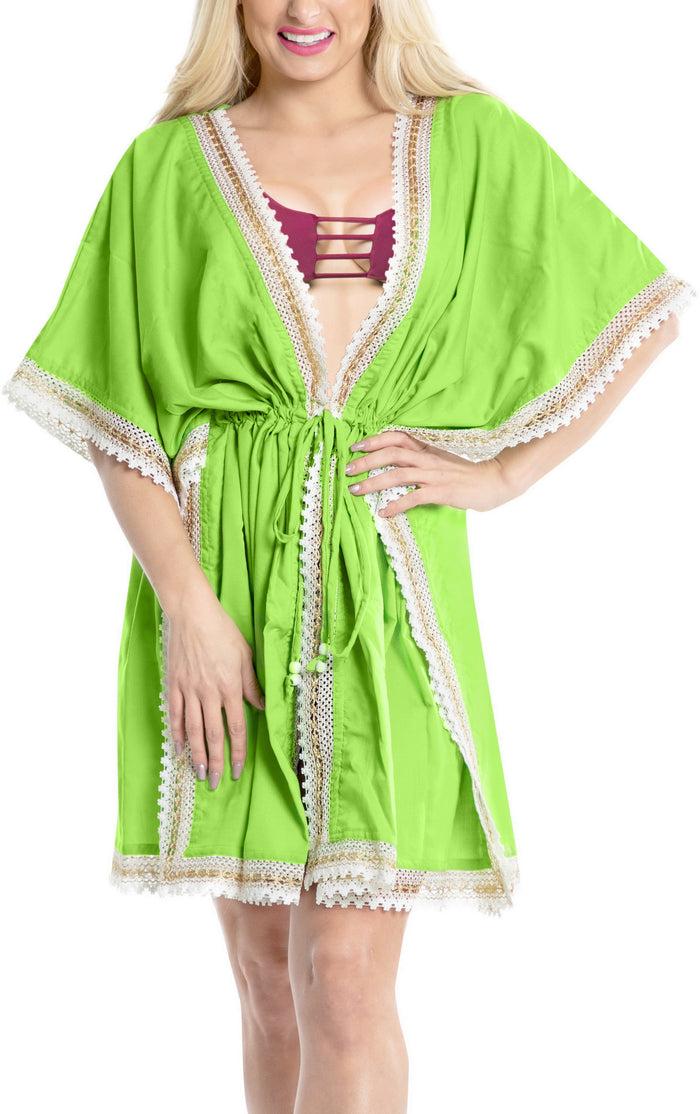 La Leela LA LEELA Kimono Cover Up Jacket Swimwear For Women Green_Y303 OSFM 16-30W{XL-5X]