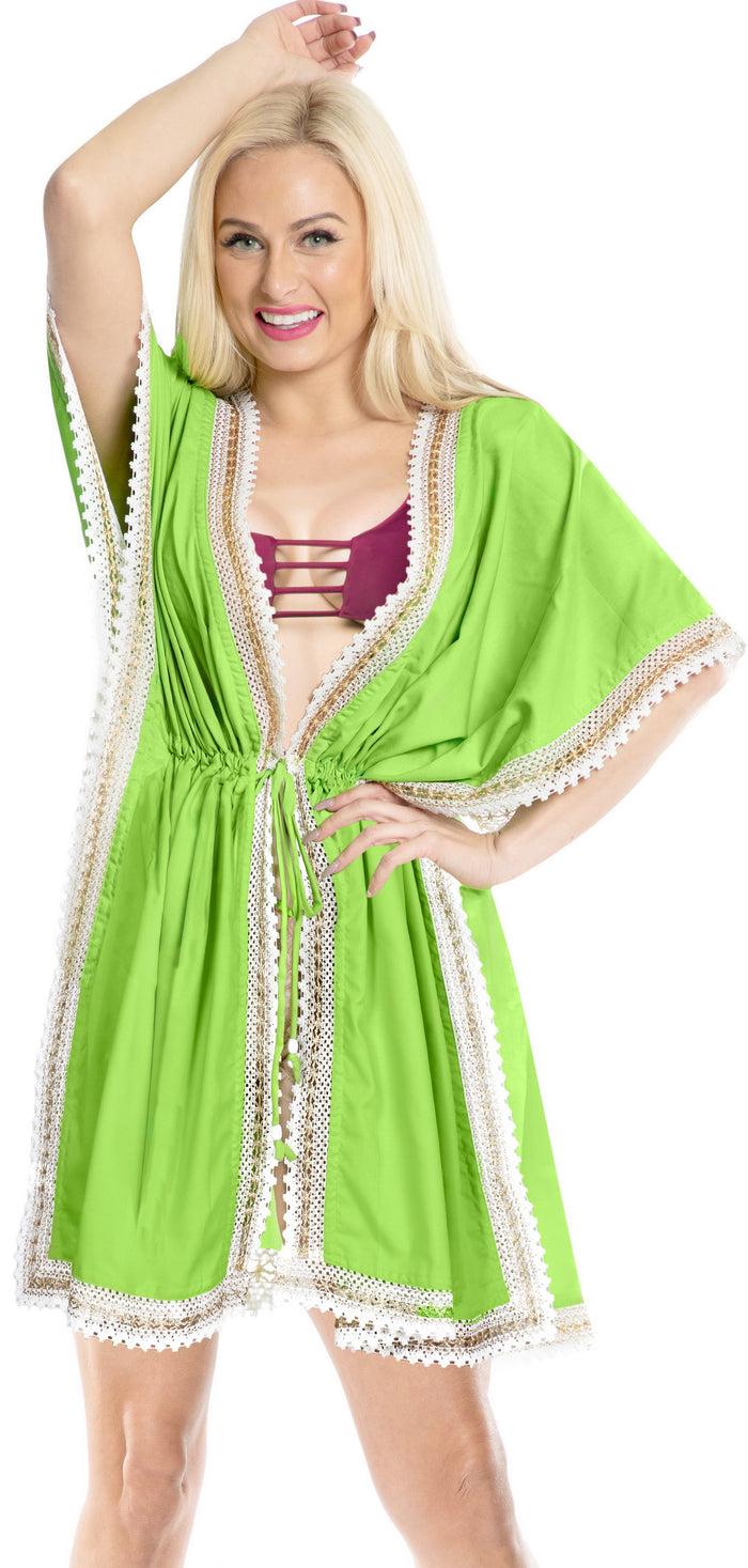 la leela LA LEELA Kimono cover up Jacket Swimwear For Women Green_Y303 OSFM 16-30W{XL-5X]