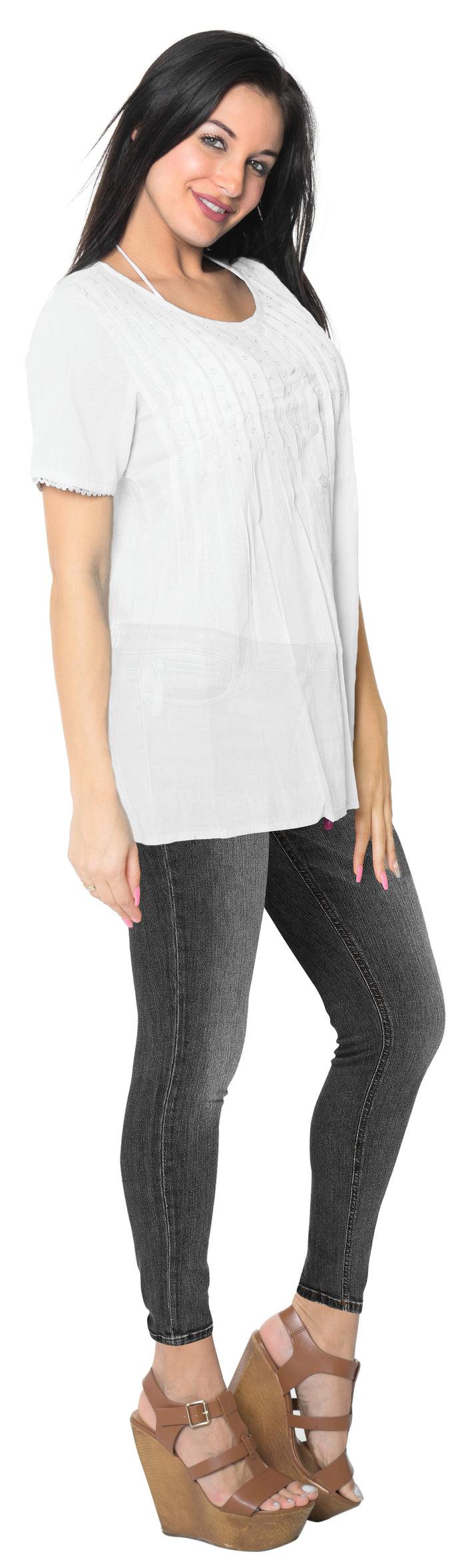 La Leela La Leela Lightweight 100% Cotton Solid Swimwear Dress Bikini Cover Up White M