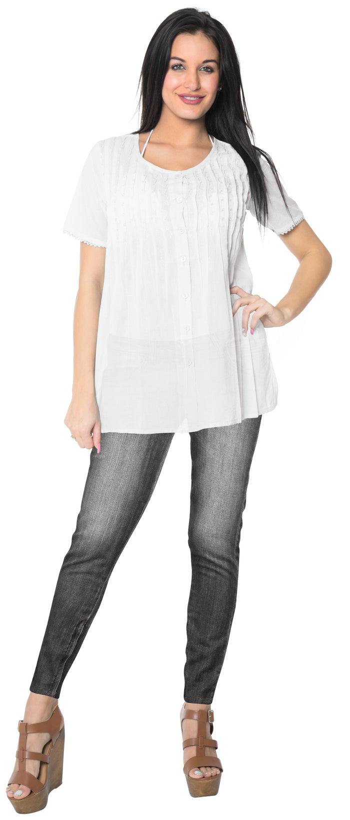 la leela La Leela Lightweight 100% Cotton Solid Swimwear Dress Bikini Cover up White L