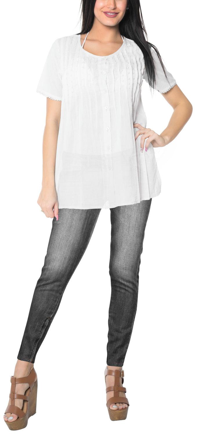 la leela La Leela Lightweight 100% Cotton Solid Swimwear Dress Bikini Cover up White M