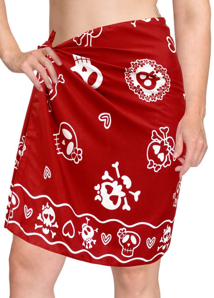 la leela La Leela Likre Casual Resort Pareo Girl Wrap Sarong Printed 78"X21" Red_321