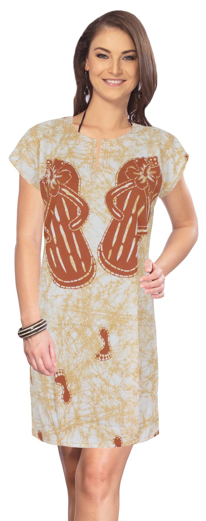 la leela La Leela Likre Flip Flop Printed Beach Swim Cover up/Tunic Caftan Orange S