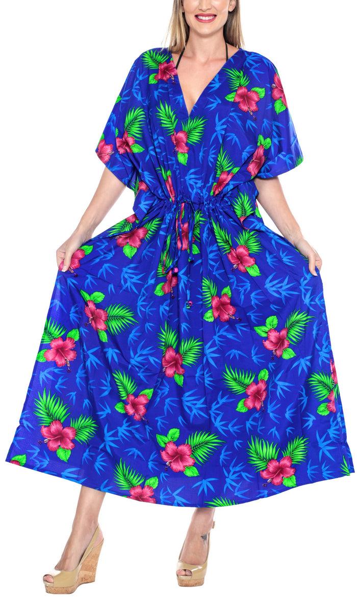 la leela LA LEELA Likre Floral Printed Long Caftan Dress Women R-Blue Long