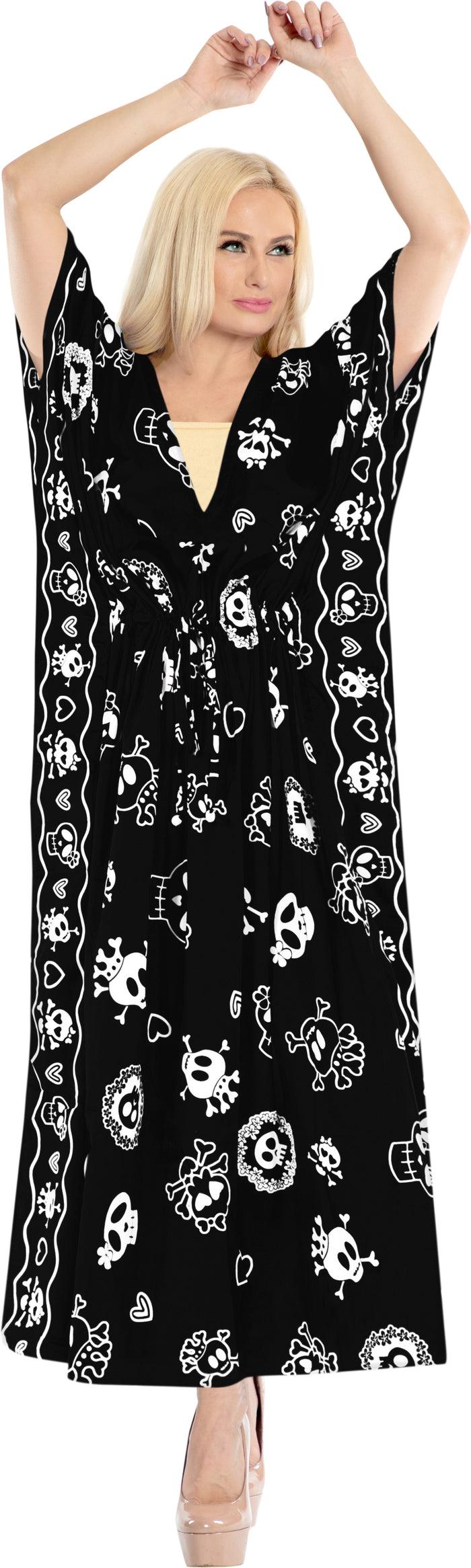 La Leela LA LEELA Likre Skull Printed Long Caftan Dress Women Black Long