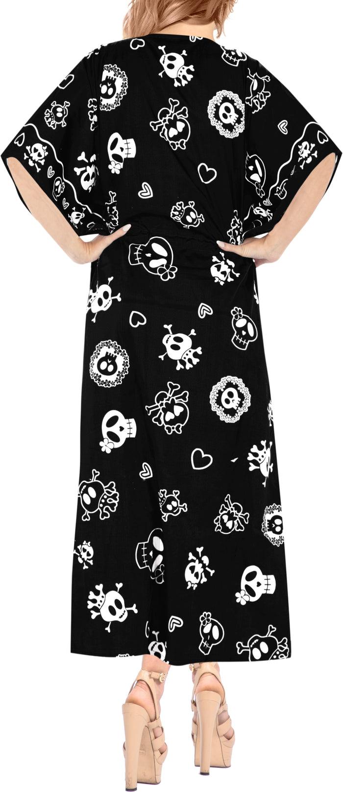 La Leela LA LEELA Likre Skull Printed Long Caftan Dress Women Black Long