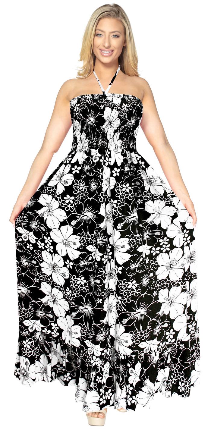 la leela LA LEELA Long Maxi Floral Halter Neck Tube Maxi Dress For Women Beach Cocktail Party Casual Chic Boho Female Summer Sundress