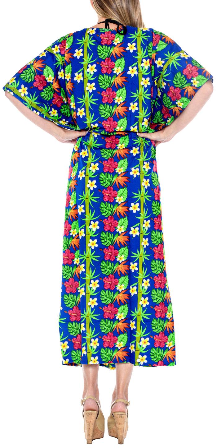 La Leela LA LEELA Lounge Caftan Likre Printed Beach Night Sleep Maternity Cover Up Dress Casual Swimwear Kaftan Floral Printed Blue