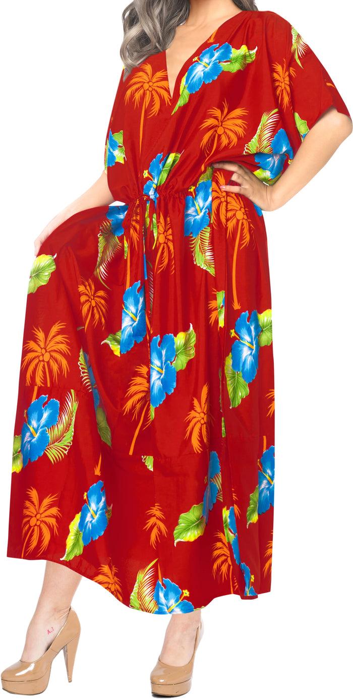 la leela LA LEELA Lounge Caftan Likre Printed Resort Wear Kaftan Blouse Beach Dress Designer Cover ups Blood Red_K766
