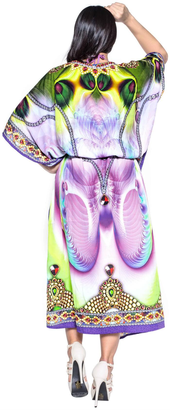 La Leela LA LEELA Lounge Likre Digital Long Caftan Beach Dress OSFM 14-22W [L- 3X] Multicolor_V546