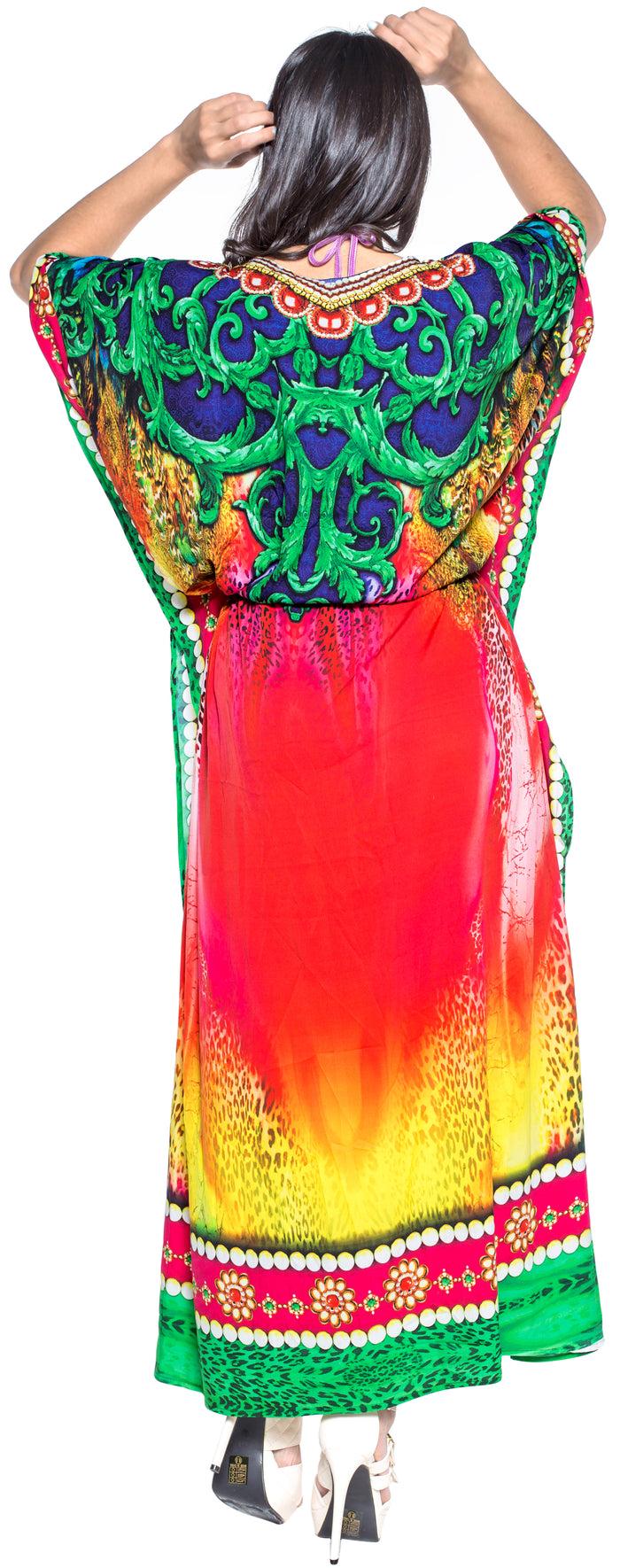 La Leela LA LEELA Lounge Likre Digital Long Caftan Dress Women Multicolor_731 OSFM 14-22W [L-3X]