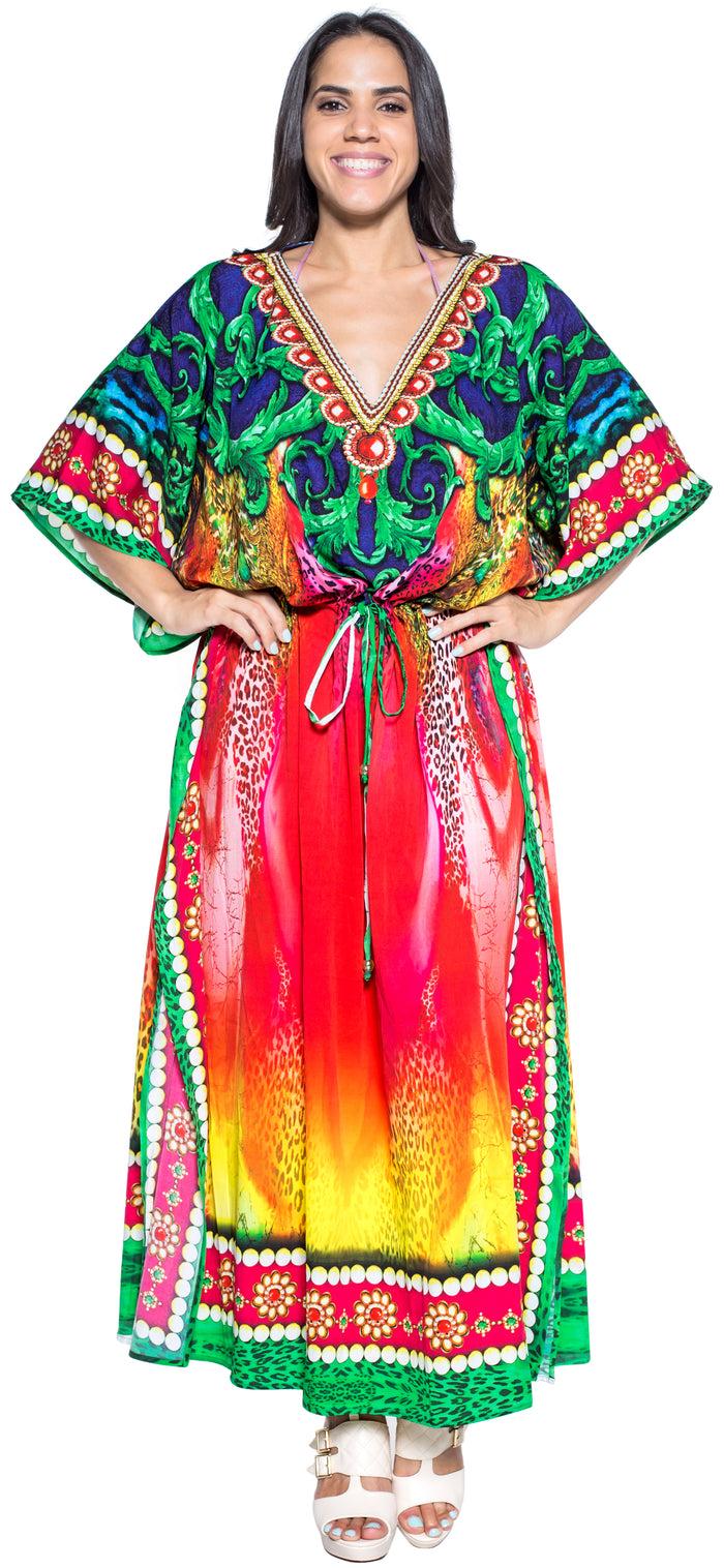 La Leela LA LEELA Lounge Likre Digital Long Caftan Dress Women Multicolor_731 OSFM 14-22W [L-3X]