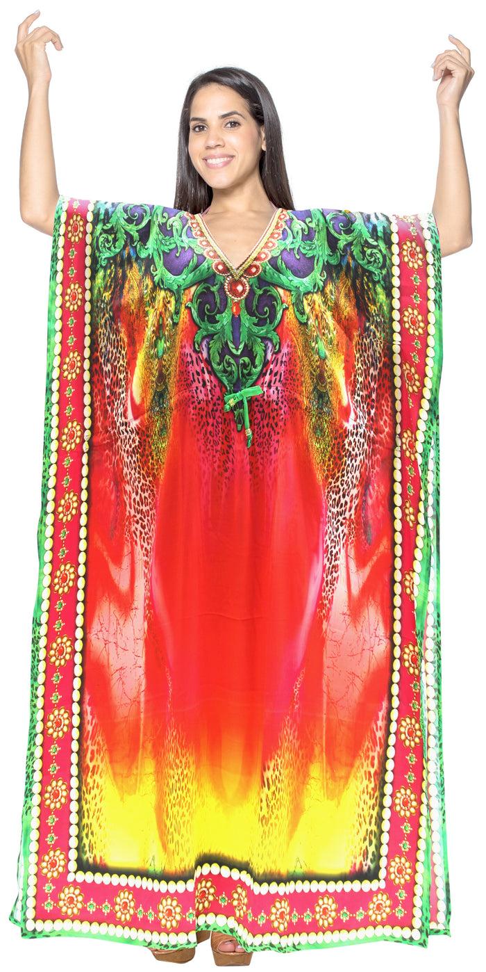 La Leela LA LEELA Lounge Likre Digital Long Caftan Dress Women Multicolor_731 OSFM 14-22W [L-3X]
