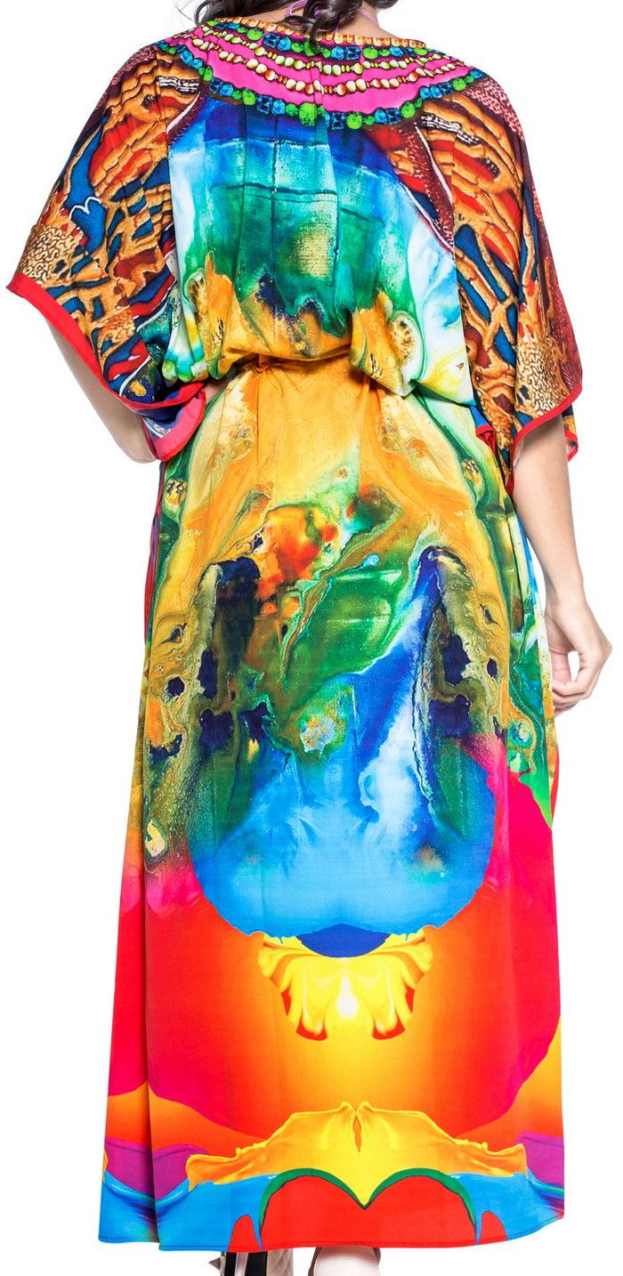 La Leela LA LEELA Lounge Likre Digital Long Caftan Top Girl Multicolor_768 OSFM 14-22W [L-3X]